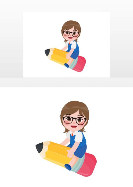 黄蓝色卡通风孩子戴眼镜坐在铅笔上图片下载