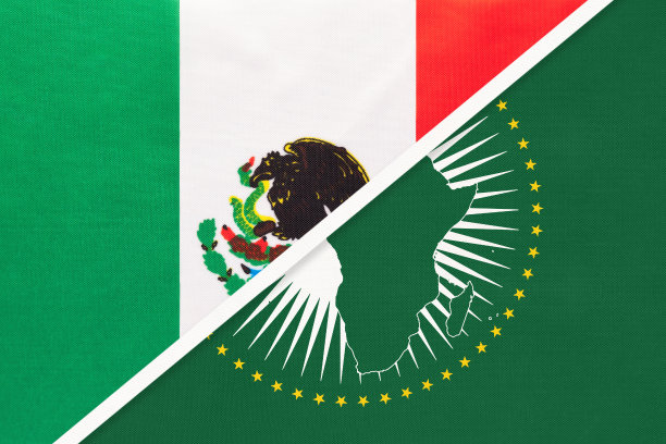 非盟与墨西哥，国旗来自纺织。非洲大陆vs墨西哥的象征图片下载