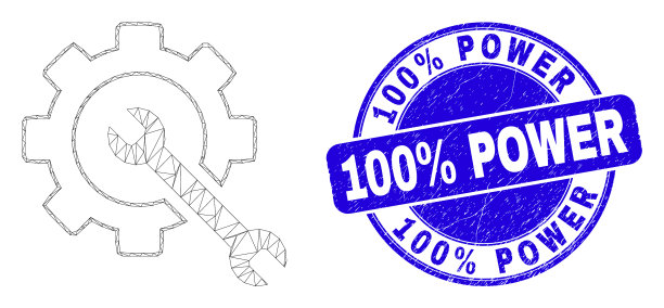蓝色磨损的100%能量印章和网络图片下载