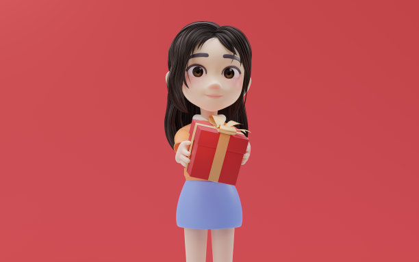 小女孩购物主题，具有卡通风格，3d渲染。图片下载