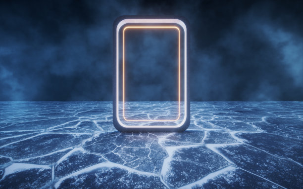 几何框架与冰地面，三维渲染。图片下载