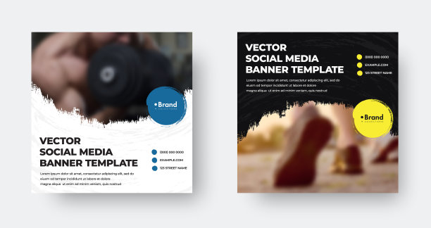 矢量网页横幅模板，与彩色圆形画笔笔触，为照片的背景，传单为社会媒体，时事通讯。图片下载