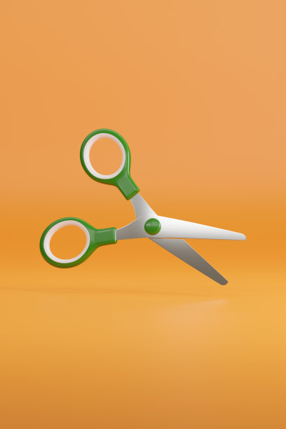 剪刀孤立在橙色背景上。3 d演示。图片下载