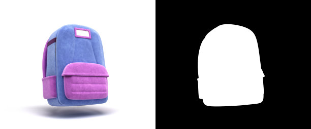 彩色背包书包学校3d渲染白色与阿尔法图片下载