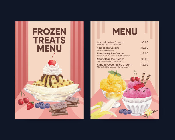冰淇淋口味的菜单模板图片下载