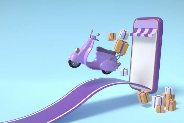 电子商务概念，移动端配送服务，卡车运输配送，3d插画图片下载