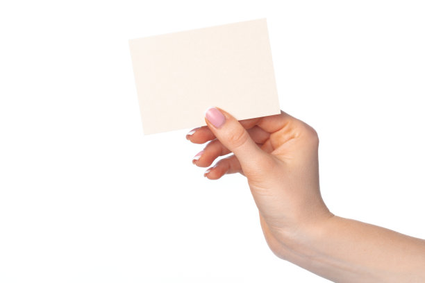 女人的手与空白的白色名片孤立在白色图片下载