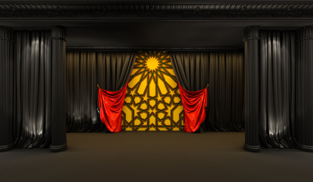 伊斯兰建筑的细节，摩洛哥阿拉伯式的背景，黑色的窗帘，古希腊的柱子，图片下载