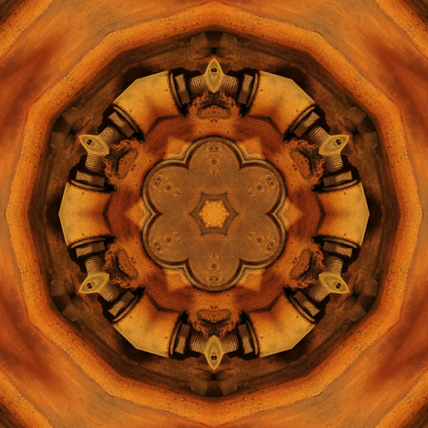 六角形的万花筒设计灵感来自生锈的废弃农机图片下载