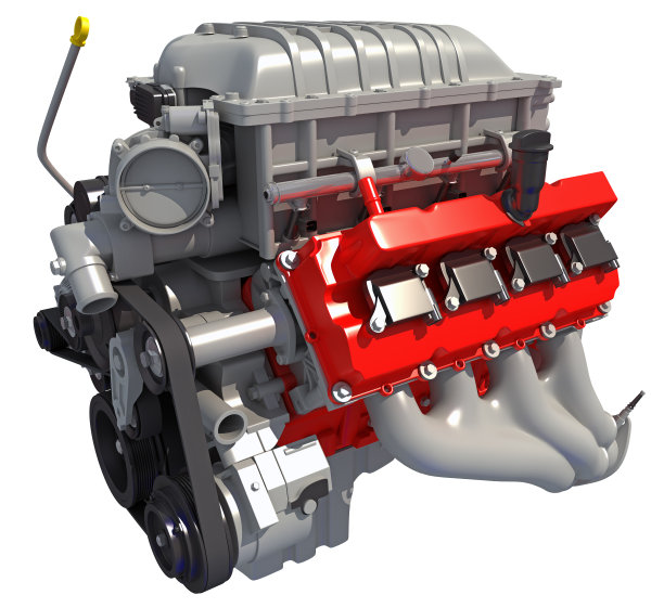 V8引擎在白色背景上的3D渲染图片下载