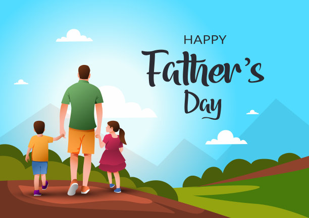 父亲节快乐陪爸爸和孩子散步图片下载