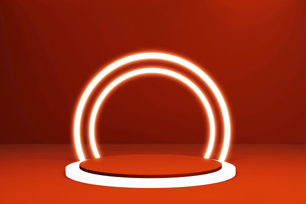 红色的产品展示台座，台座上有霓虹灯图片下载