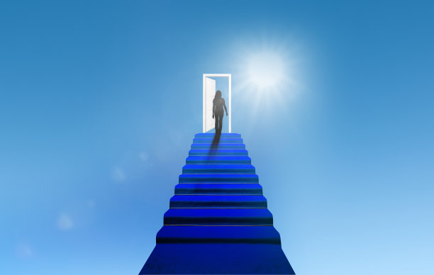 蓝色的台阶，白色的天堂之门图片下载