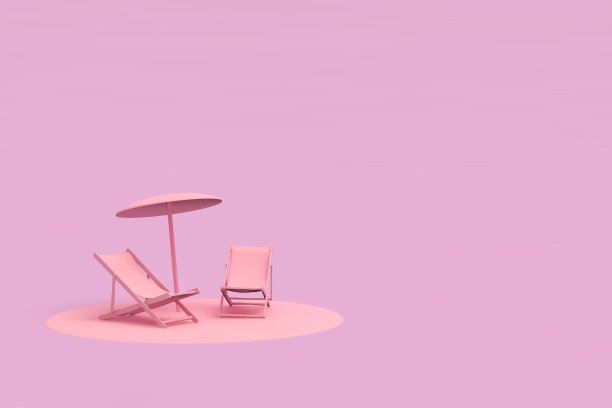 带有日光浴床和雨伞的夏季概念图片下载