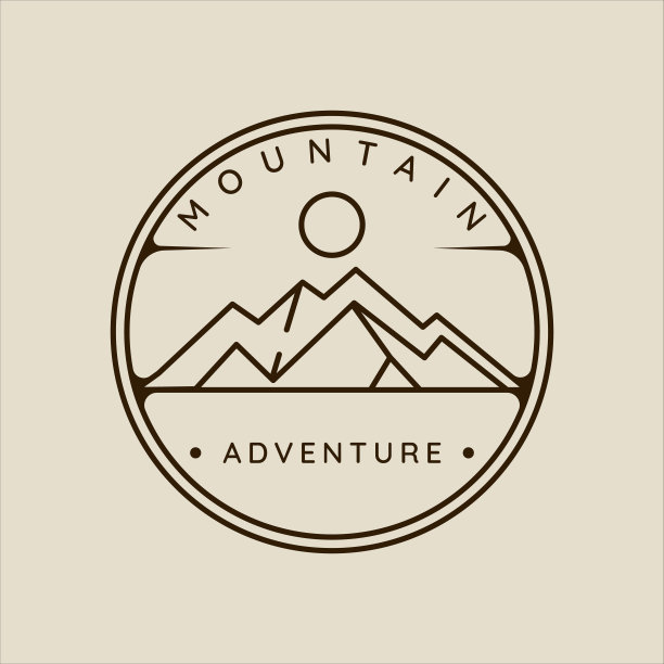 山线艺术简单的会徽标志矢量插图模板图标图形设计。冒险和户外标志或标志的商务旅行与徽章的概念图片下载
