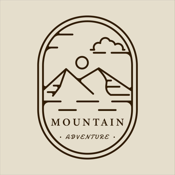 山线艺术简单的会徽标志矢量插图模板图标图形设计。冒险和户外标志或标志的商务旅行与徽章的概念图片下载
