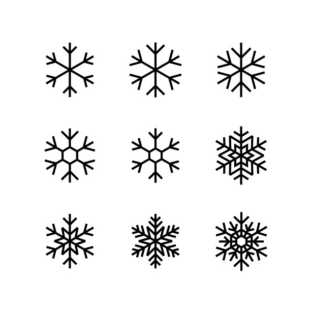 雪花图标的集合。新年和圣诞节的属性。天气元素雪花。图片下载