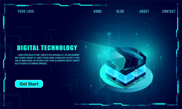 网页横幅模板或宣传册的技术概念，蓝色。图片下载