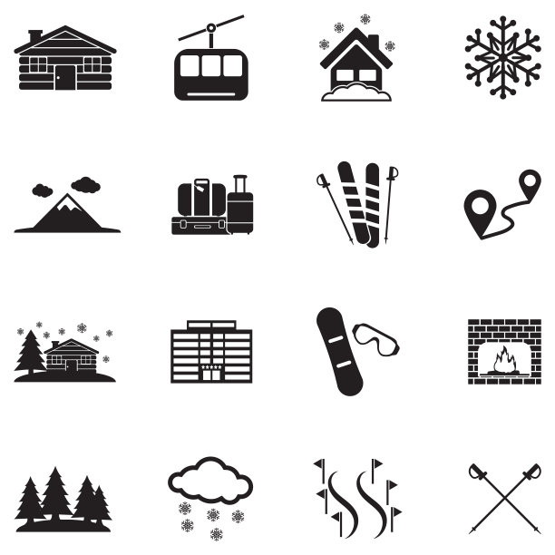 滑雪胜地图标。黑色的平面设计。矢量插图。图片下载