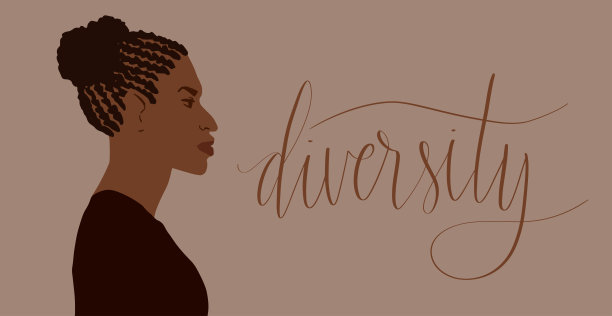 头发梳成双髻的非洲裔美国妇女。多样性的手写字体图片下载