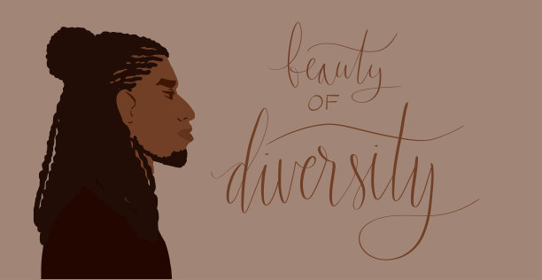 半盘丸子头的非裔美国人。手写字体的多样性之美图片下载