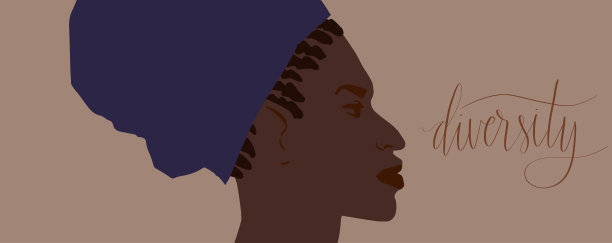 戴头巾的非洲裔美国妇女。多样性的手写字体图片下载