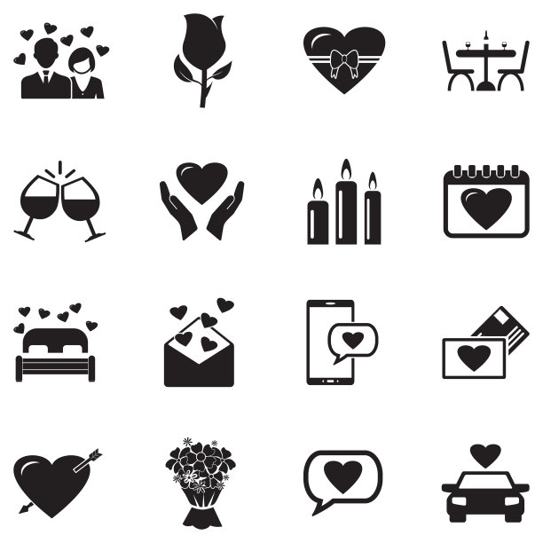 约会图标，黑色扁平设计，矢量图图片下载