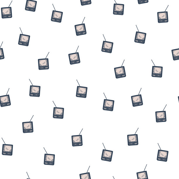 复古电视与天线雕刻无缝图案。复古电视手绘风格。图片下载