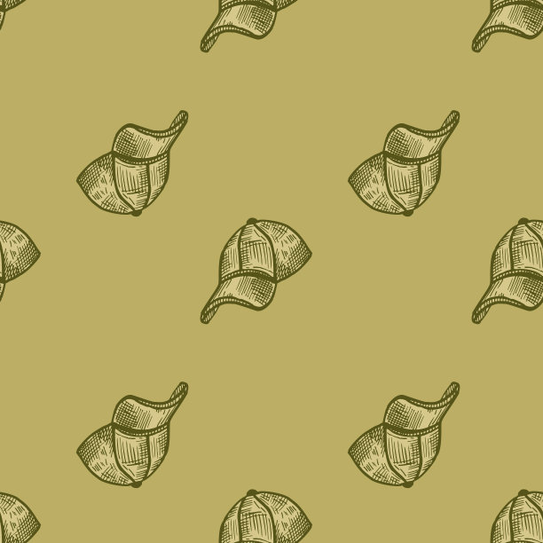 棒球帽雕刻无缝图案。手画风格的休闲现代头饰。图片下载
