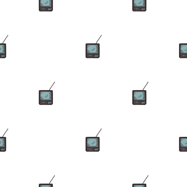 复古电视与天线雕刻无缝图案。复古电视手绘风格。图片下载