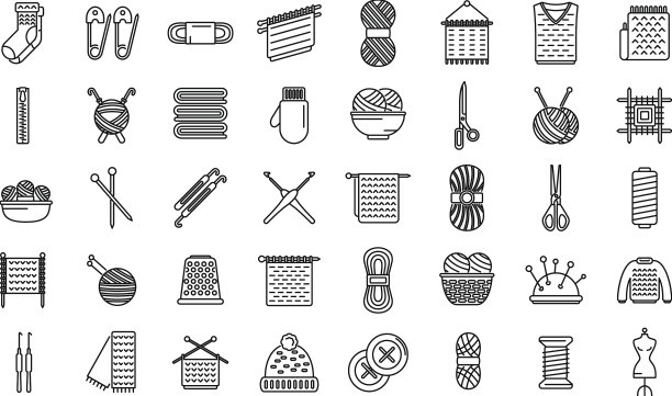 针织图标设定轮廓钩针纱图片下载