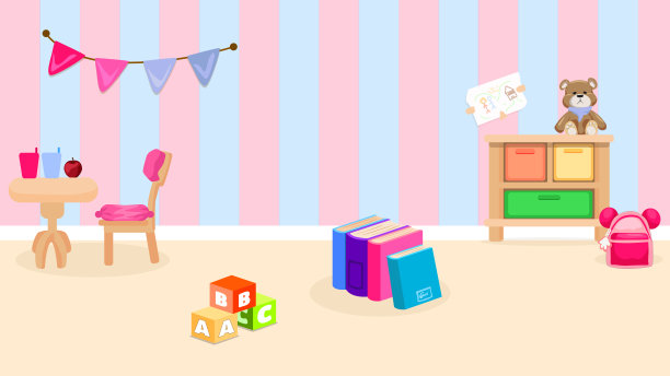 孩子们的游戏室，内容丰富多彩。生活与儿童、教育与发展、教育游戏制作理念。空白的房间。图片下载