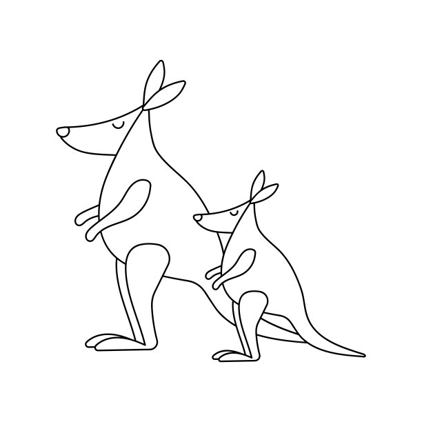 袋鼠儿童着色页面。澳大利亚的有袋类动物图片下载