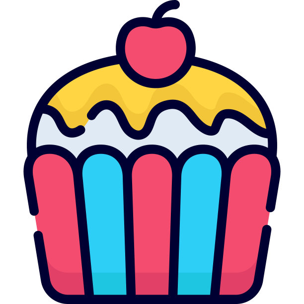 纸杯蛋糕，甜点颜色线图标，矢量设计美国独立日图标。图片下载