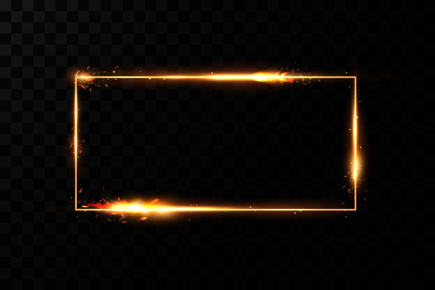 带有灯光效果的金色框架。闪亮的矩形旗帜。孤立在黑色透明背景。矢量插图，第10页图片下载
