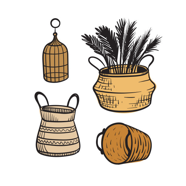 家居装饰和家具项目。矢量草图与颜色填充。图片下载