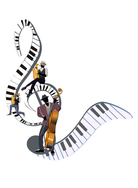 抽象的音乐设计有高音谱号和音乐波、钢琴音符。图片下载