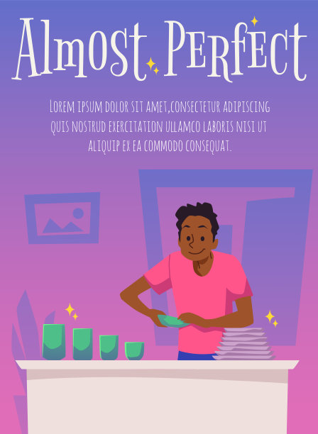 垂直横幅或海报与男人与清洁闪亮的盘子平风格图片下载