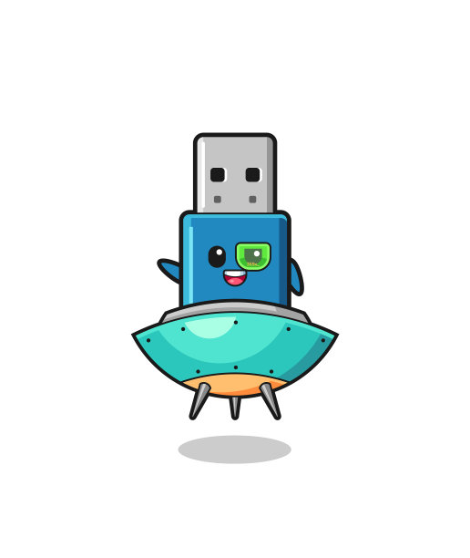 闪存盘，usb卡通，乘坐未来的宇宙飞船图片下载