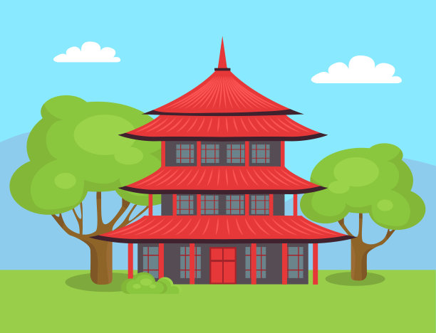 亚洲或中国的传统建筑或庙宇孤立在白色。宝塔古老的房子图片下载