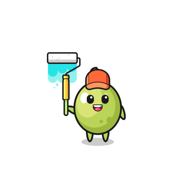 橄榄画家吉祥物与油漆辊图片下载