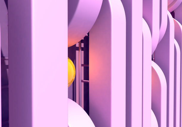 抽象的背景与粉红色的方形管道和闪亮的金色小球图片下载