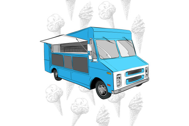 美食车素描美食街美食横幅模板图片下载