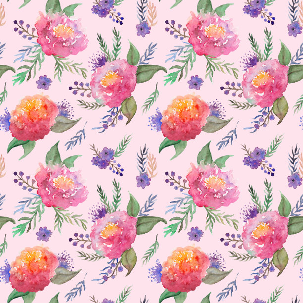 水彩手绘紫花勿忘我紫罗兰花叶枝花卉组成花束孤立艺术图片下载