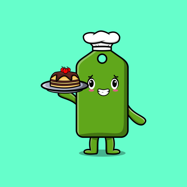 可爱的卡通厨师价格标签上的蛋糕托盘图片下载