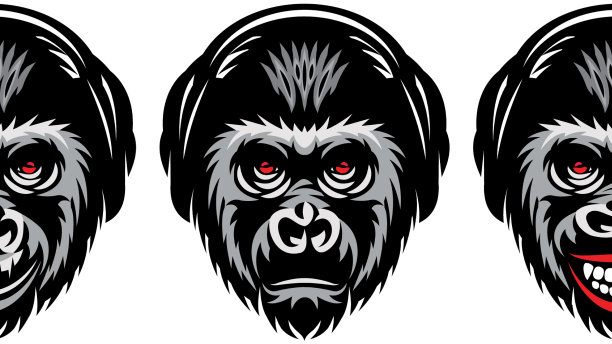 三只猴子戴着彩色耳机图片下载