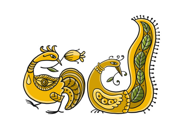 一对神奇的鸟被隔离在白色的艺术图片下载