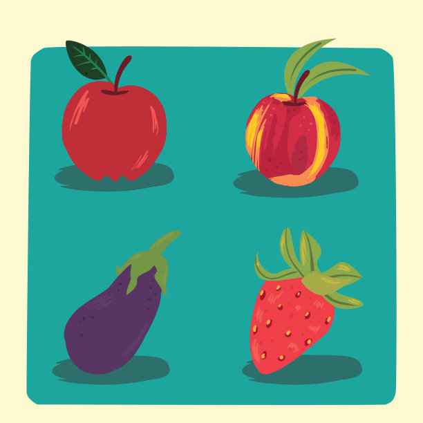 四个扁平的水果和蔬菜图片下载