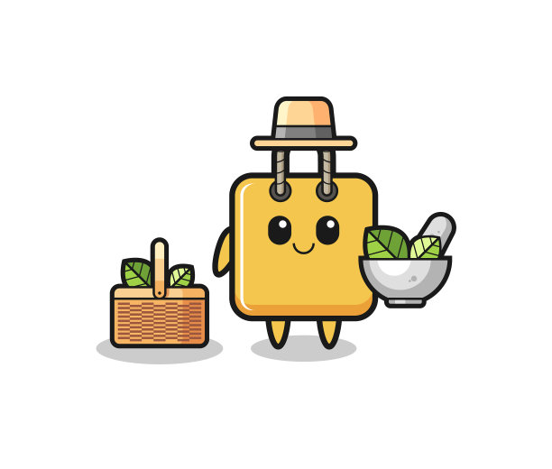 购物袋中草药可爱卡通图片下载