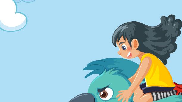 一个女孩骑着一只鸟在天空中飞翔图片下载